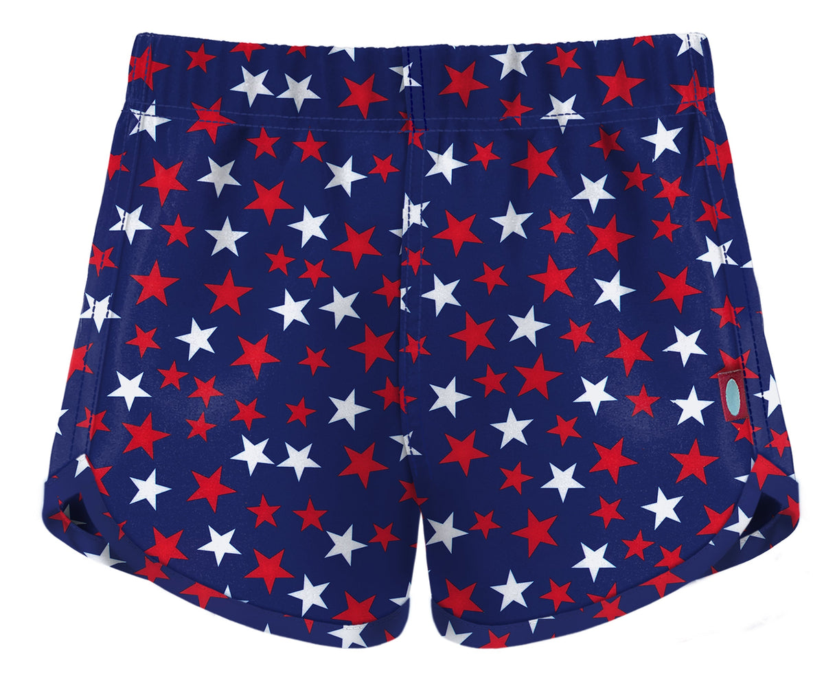 Girls UPF 50+ Recycled Poly Printed Swim Trunks | USA Stars