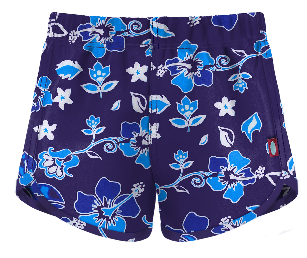 Girls UPF 50+ Recycled Poly Printed Swim Trunks | Blue Hawaii