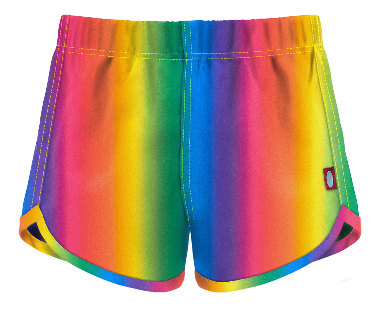 Girls UPF 50+ Recycled Poly Printed Swim Trunks | Rainbows