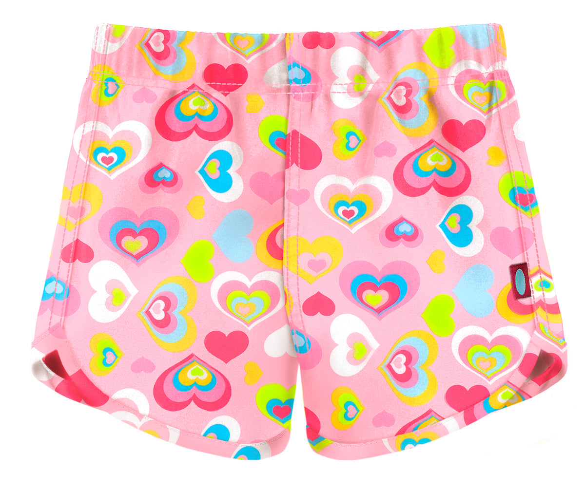 Girls UPF 50+ Recycled Poly Printed Swim Trunks | Hearts