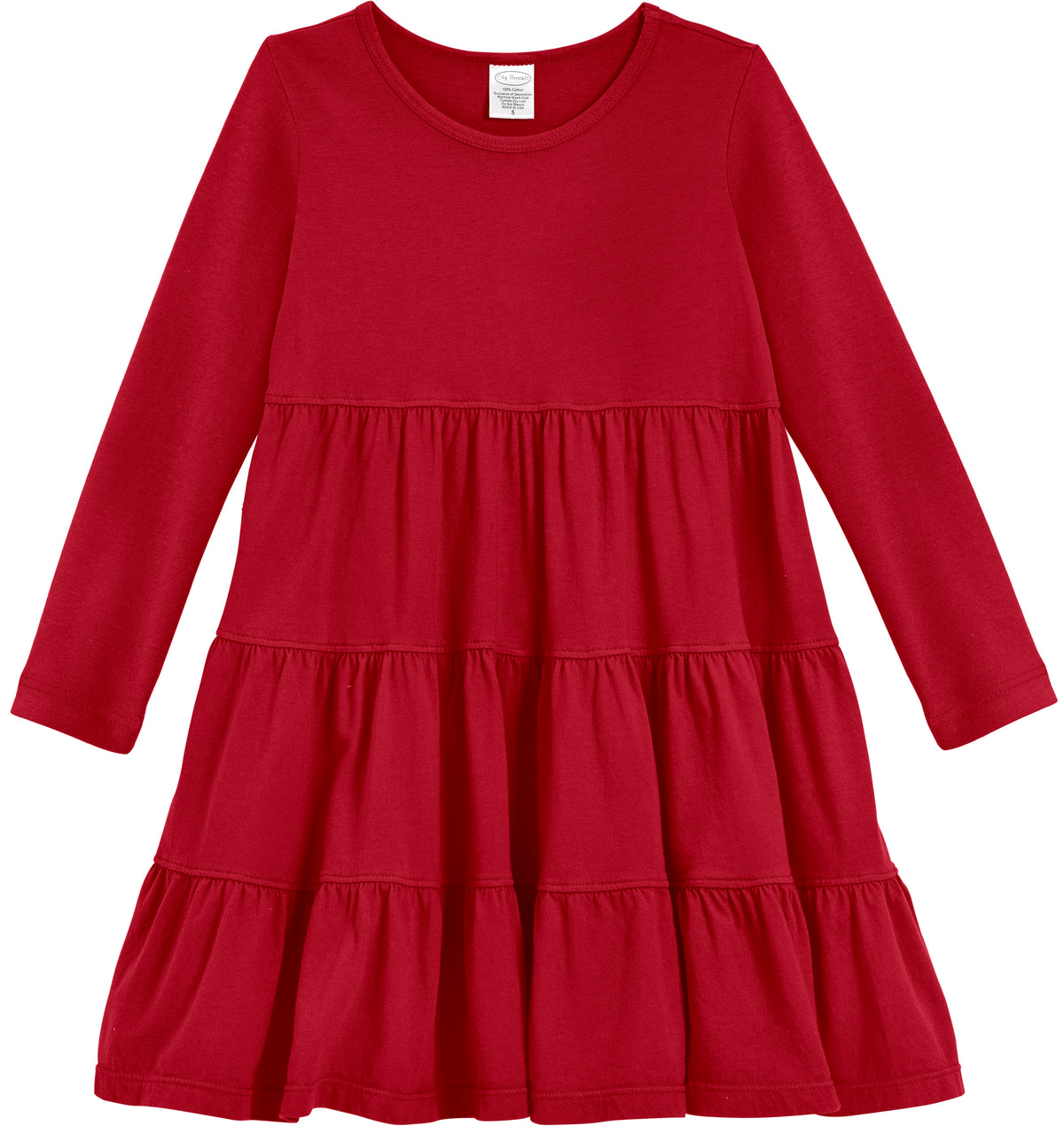 Girls Soft Cotton Jersey Long Sleeve Tiered Dress | Red