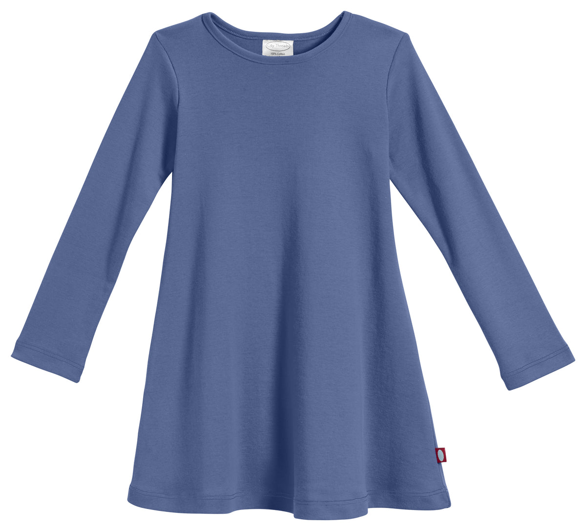 Girls Soft Cotton Long Sleeve Baby Rib Dress | Denim Blue
