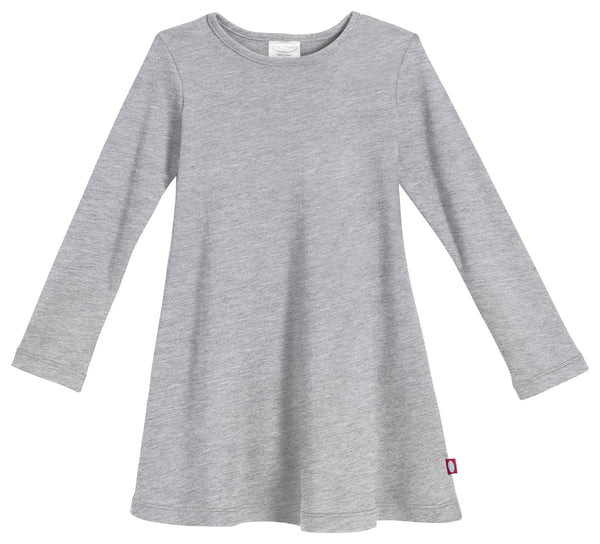 Girls Soft Cotton Long Sleeve Baby Rib Dress | Heather Gray Girls Soft Cotton Long Sleeve Baby Rib Dress | Heather Gray