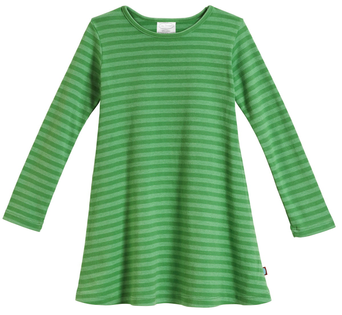 Girls Striped Long Sleeve Dress-Seconds| Damage - Elf Green