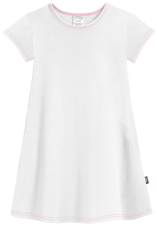 Girls Cotton Jersey Short Sleeve Dress | White - Super Comfy Kids Clothing, 100% Cotton, Sensory Friendly, USA Made