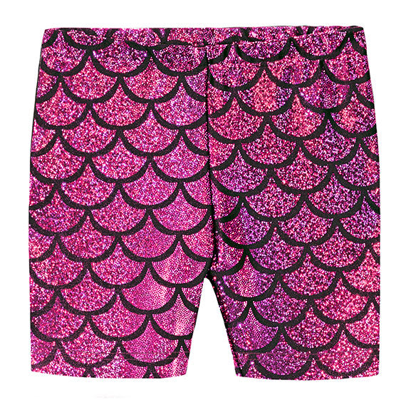 Girls Novelty Bike Shorts | Fuchsia Mermaid Sparkle - Super Comfy Kids Clothing, Softest Cotton Fabric, Sensory Friendly, USA Made - City Threads, 14Y