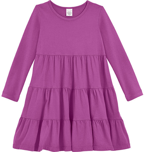 Girls Soft Cotton Jersey Long Sleeve Tiered Dress | Plum - City Threads USA Girls Soft Cotton Jersey Long Sleeve Tiered Dress | Plum - City Threads USA