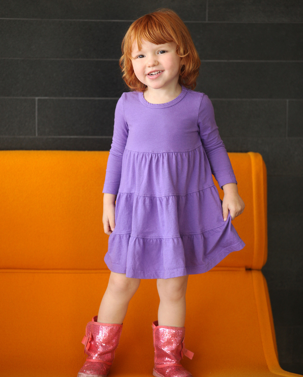 Girls Soft Cotton Jersey Long Sleeve Tiered Dress | Purple