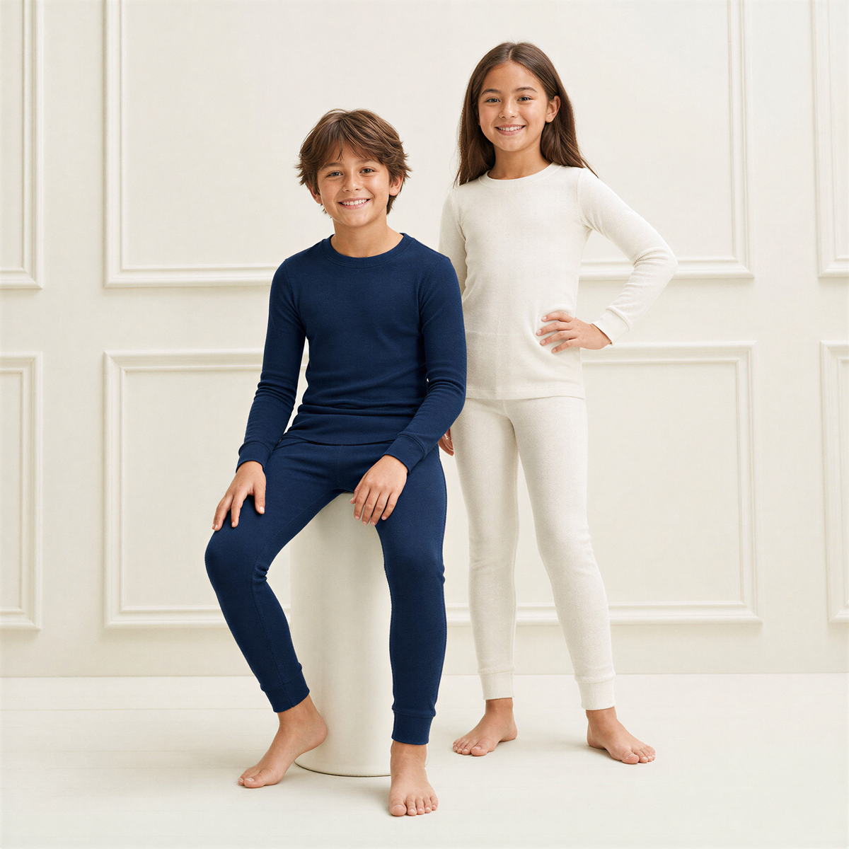 Boys and Girls Soft 100% Organic Cotton Snug Fit Pajama Sets   | Oatmeal