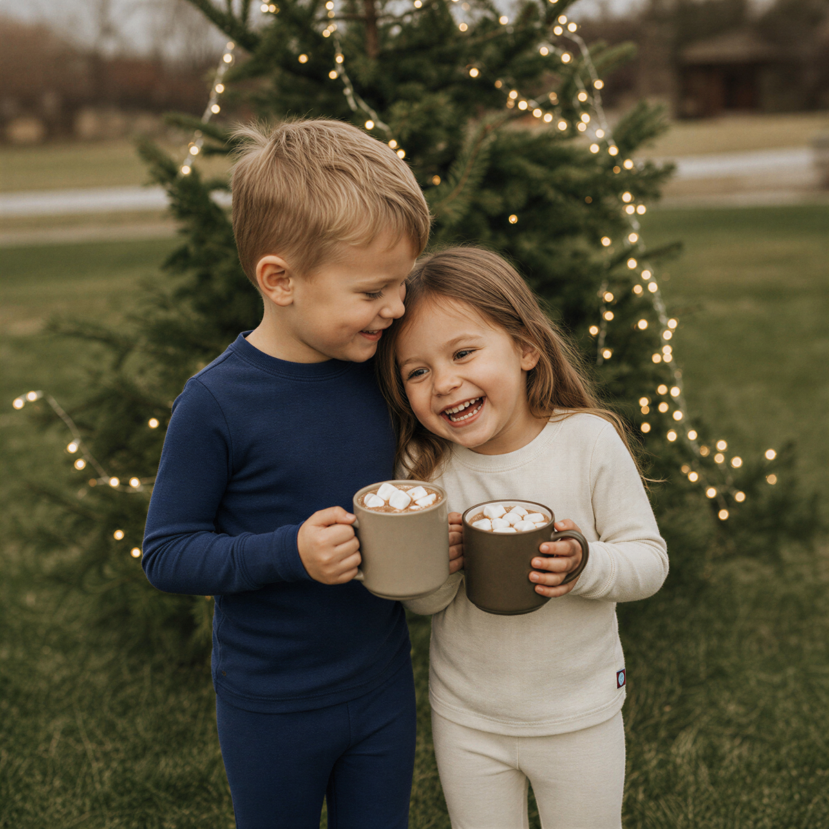 Boys and Girls Soft 100% Organic Cotton Snug Fit Pajama Sets   | Oatmeal
