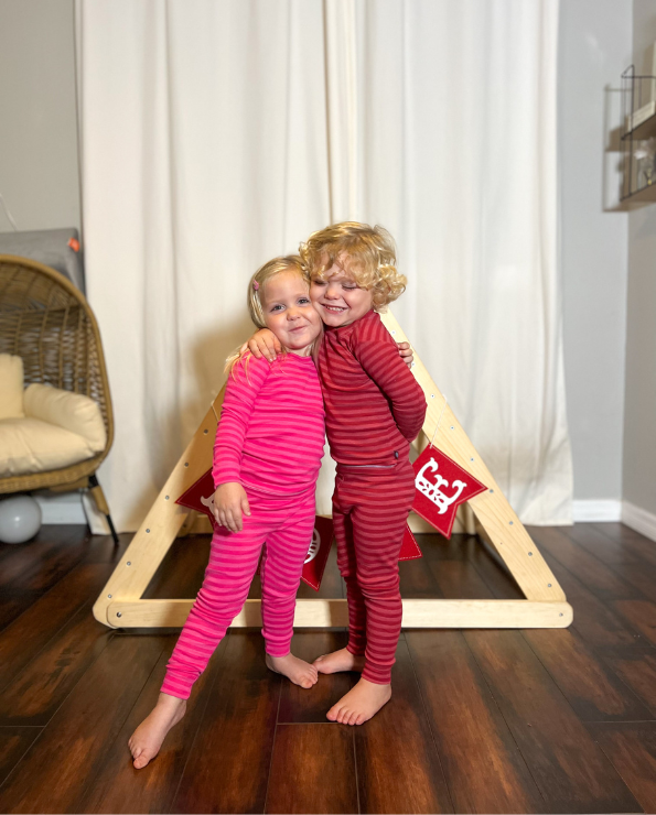Boys and Girls Striped Pajama Set | Red