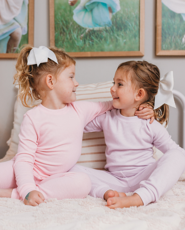 Girls Soft &amp; Cozy Thermal 2-Piece Long Johns | Hot Pink w- Light Pink Stitch