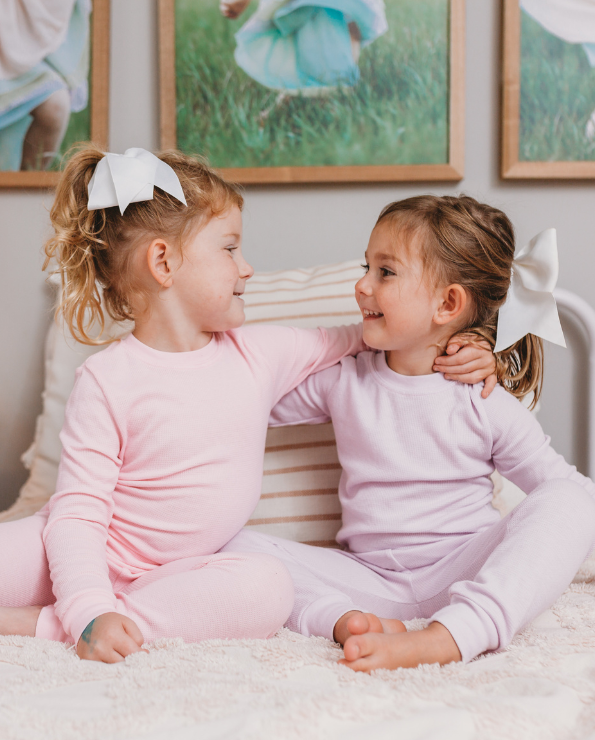 Girls Soft &amp; Cozy Thermal 2-Piece Long Johns | Turquoise w- Light Pink Stitch
