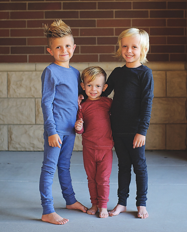 Boys Soft &amp; Cozy Thermal 2-Piece Long Johns | Dark Khaki w- Baby Blue Stitch