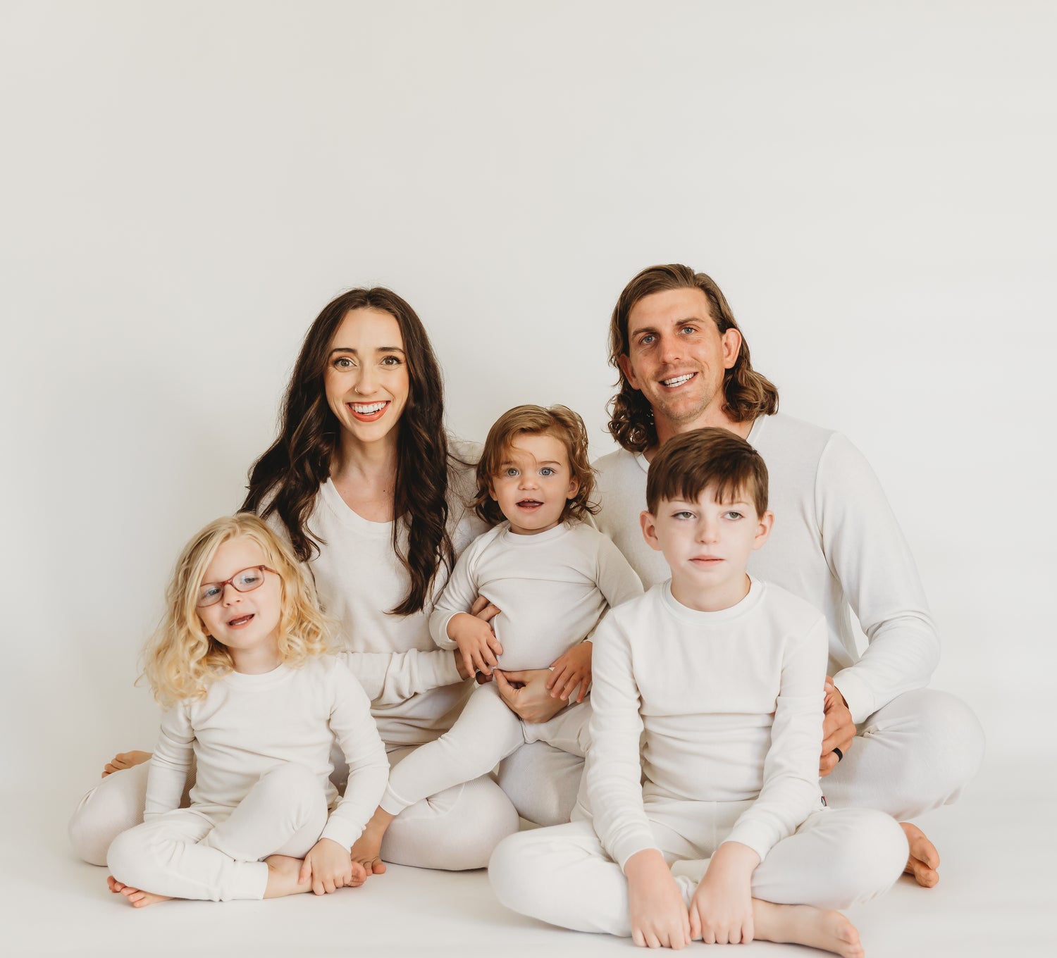 Family in 2 piece thermal long johns for layering