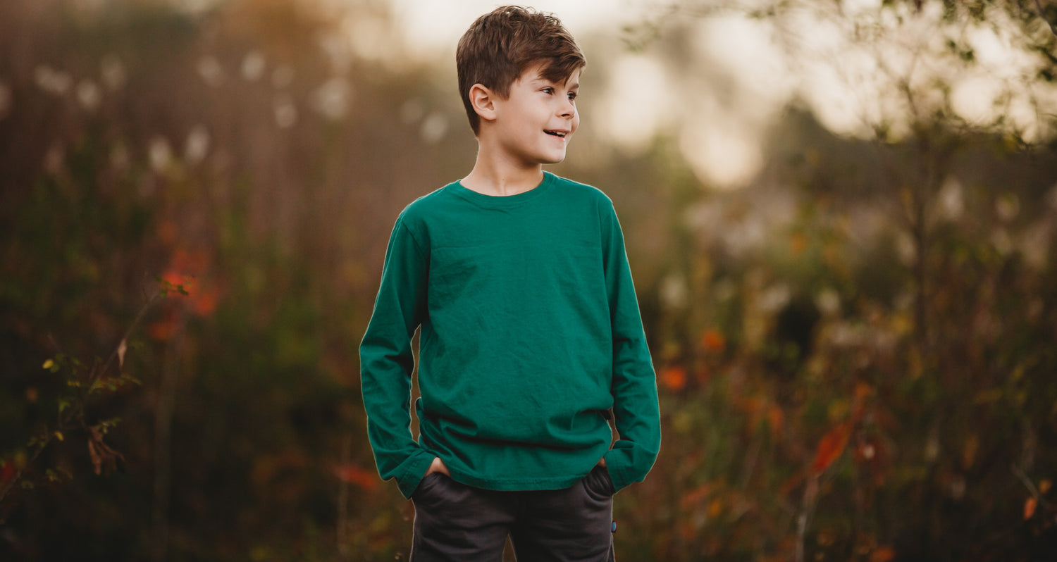 Boy in 100% cotton green long sleeve shirt