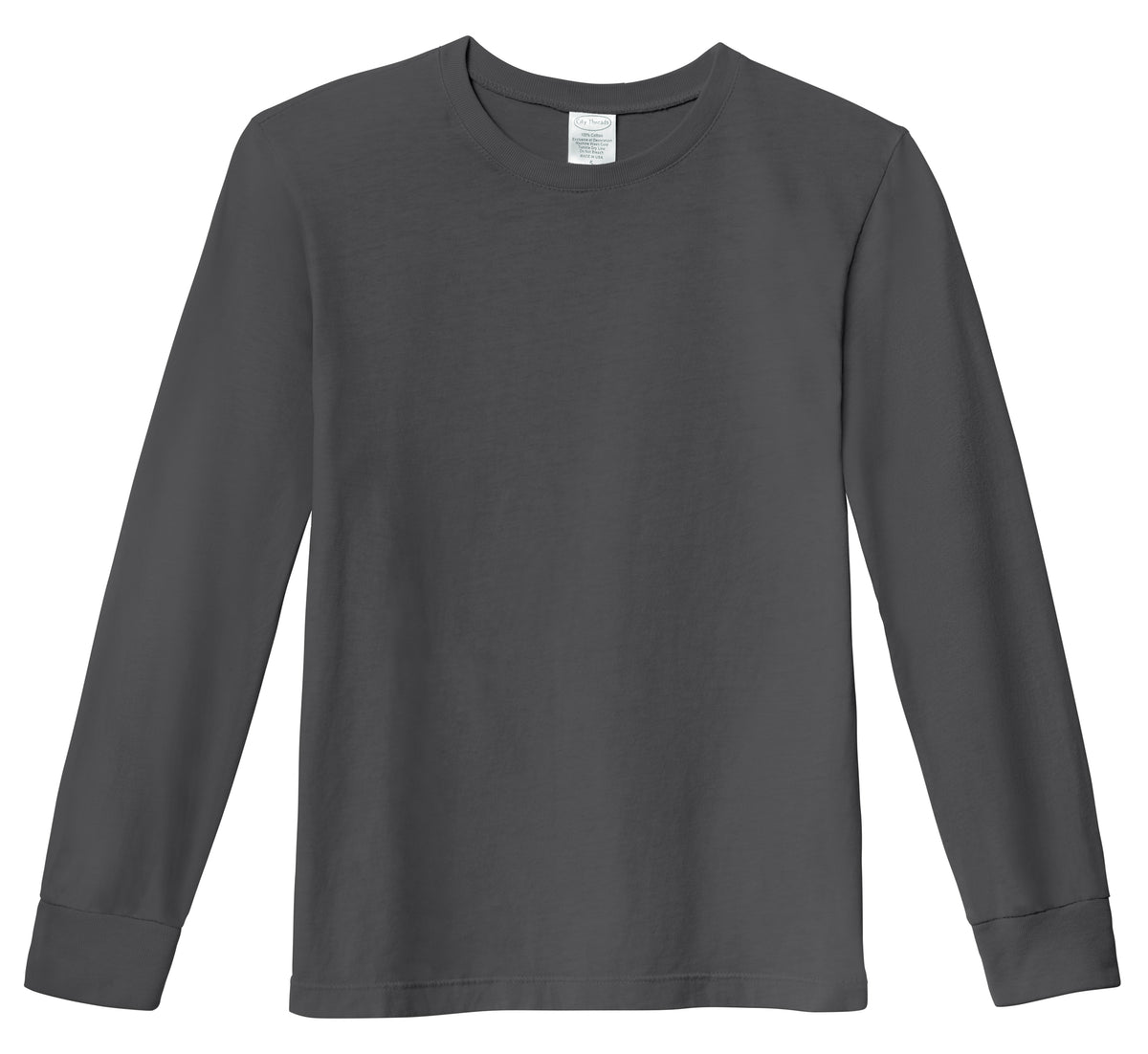 Boys Soft 100% Cotton Medium-Weight Long Sleeve Tee With Cuffs| Charcoal