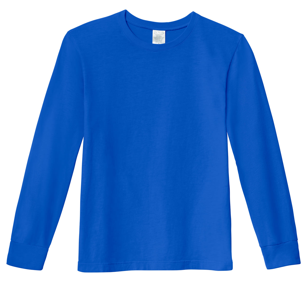 Boys Soft 100% Cotton Medium-Weight Long Sleeve Tee With Cuffs| Crayon Blue