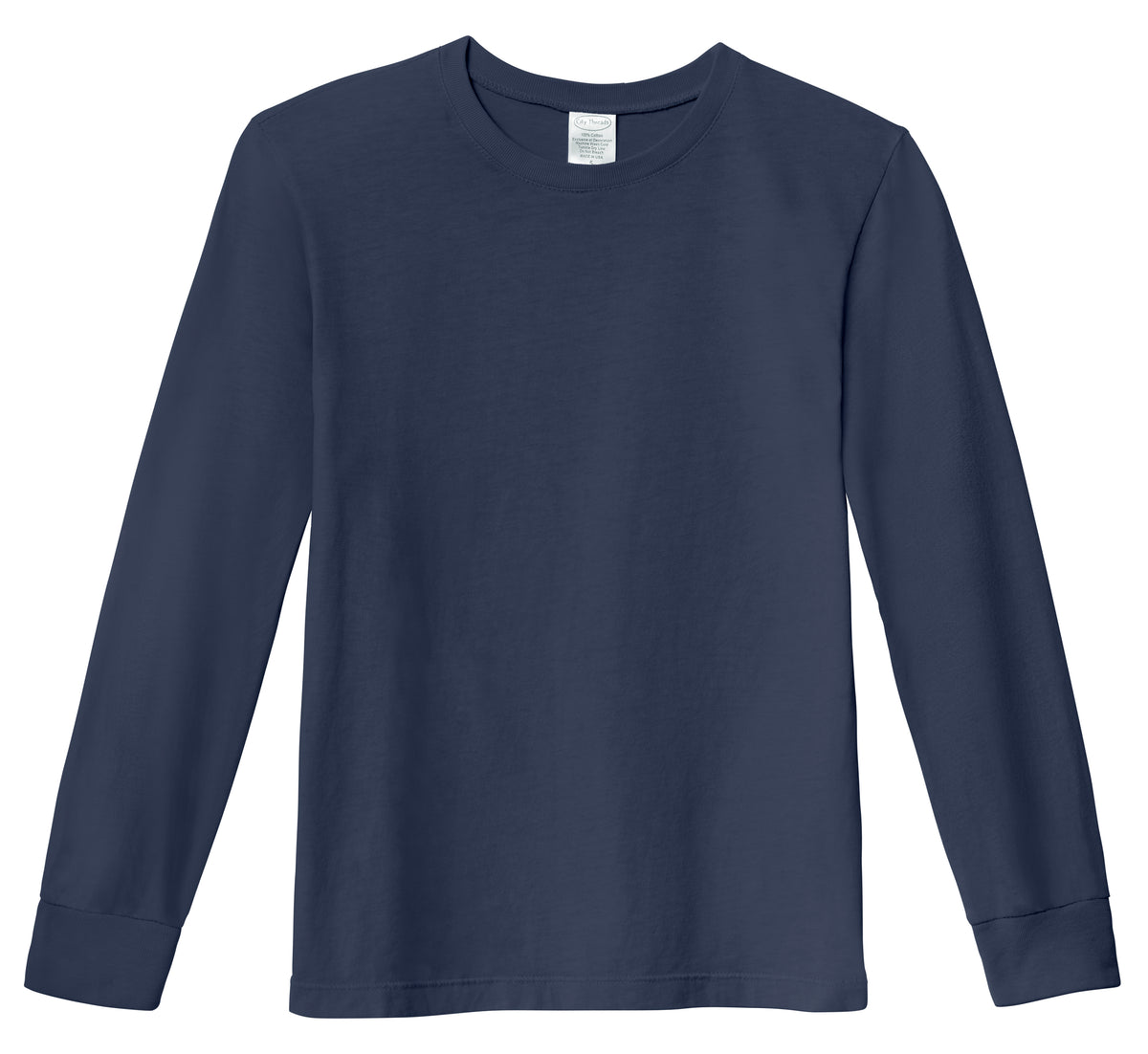 Boys Soft 100% Cotton Medium-Weight Long Sleeve Tee With Cuffs| Midnight