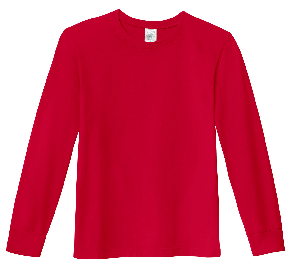 Boys Soft 100% Cotton Medium-Weight Long Sleeve Tee With Cuffs| Red