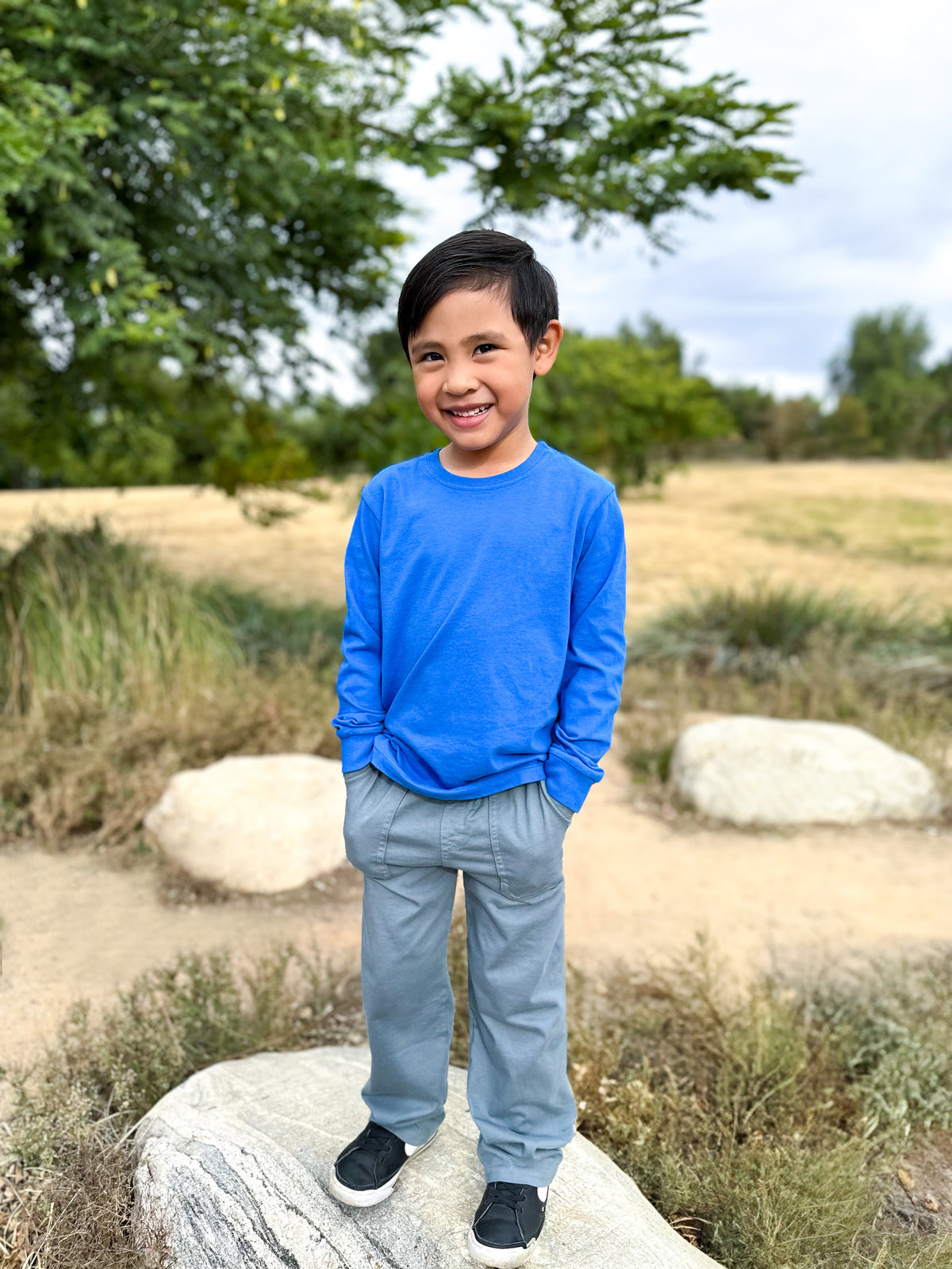 Boys Soft 100% Cotton Medium-Weight Long Sleeve Tee With Cuffs| Crayon Blue