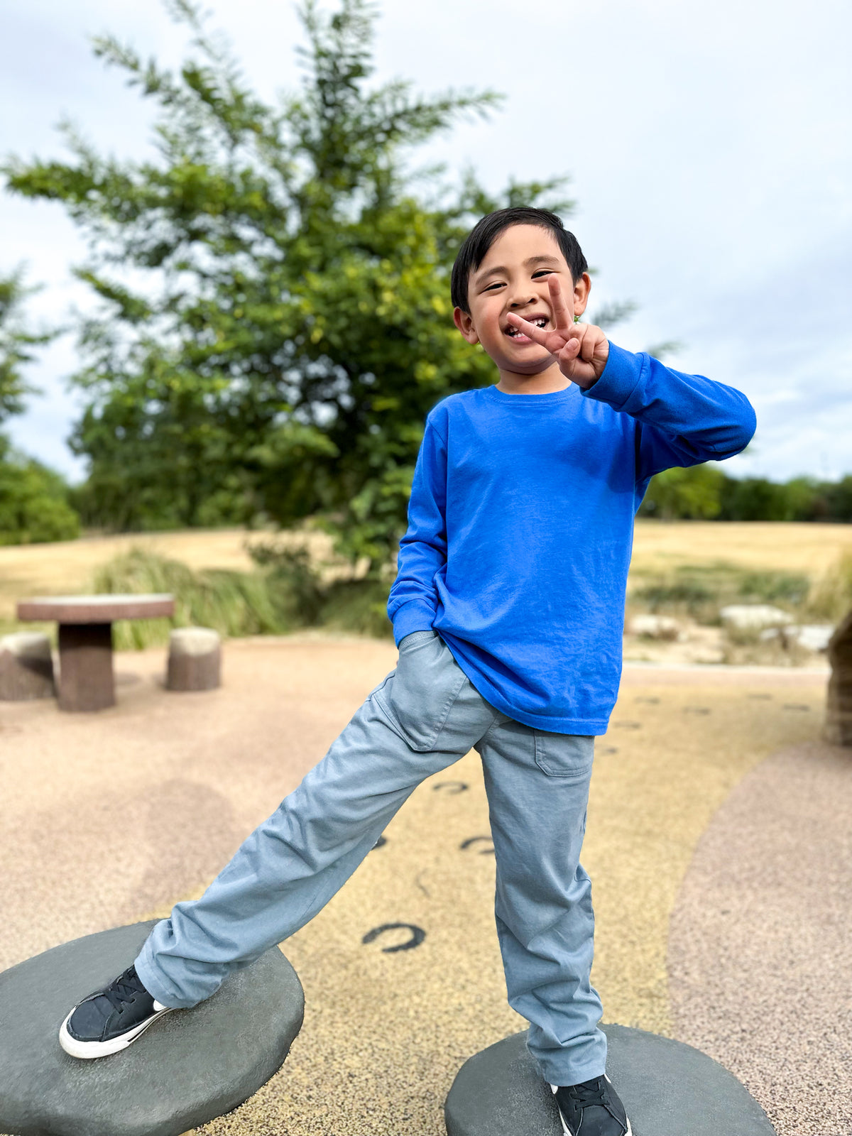 Boys Soft 100% Cotton Medium-Weight Long Sleeve Tee With Cuffs| Crayon Blue