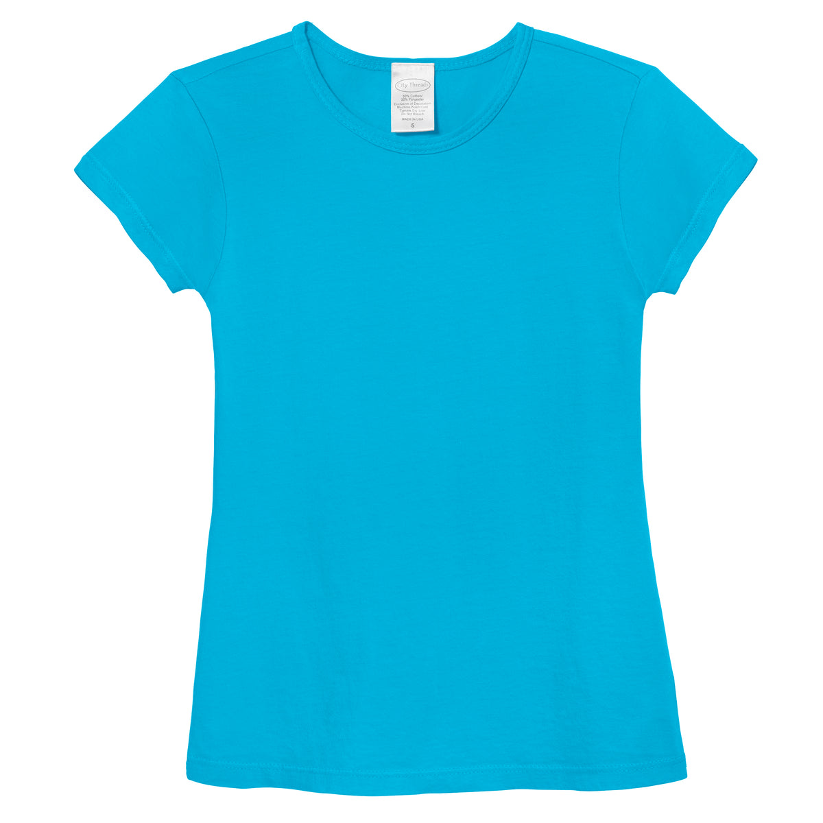Girls Soft Organic Cotton Jersey Cap Sleeve Crew Tee | Turquoise