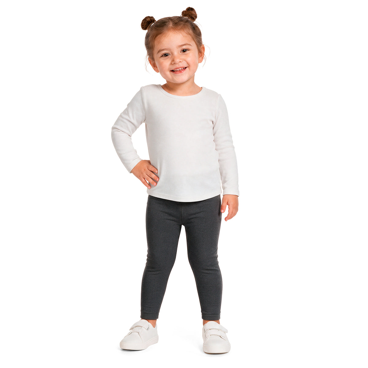 Girls Soft 100% Cotton Solid Colored Leggings | Charcoal