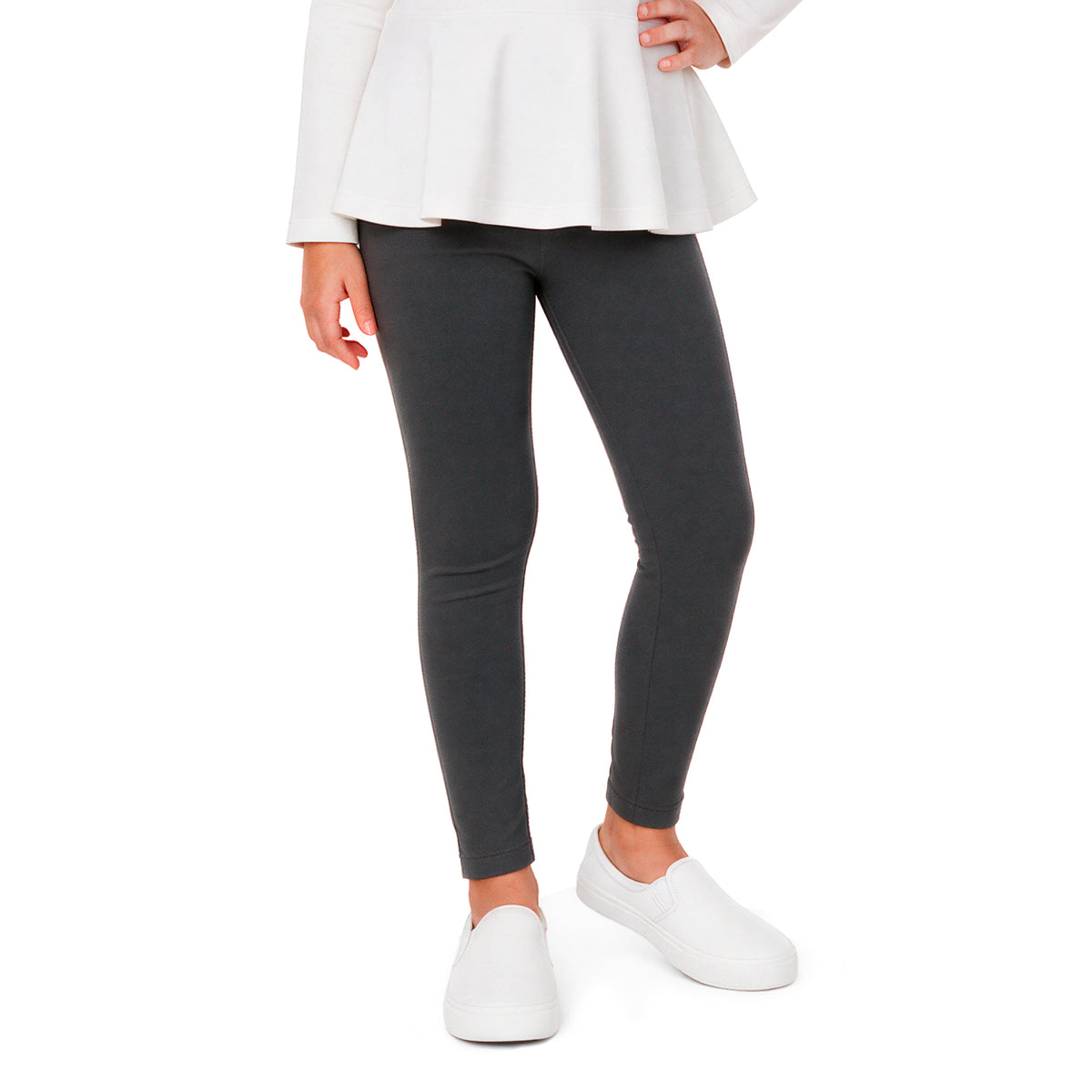 Girls Soft 100% Cotton Solid Colored Leggings | Charcoal