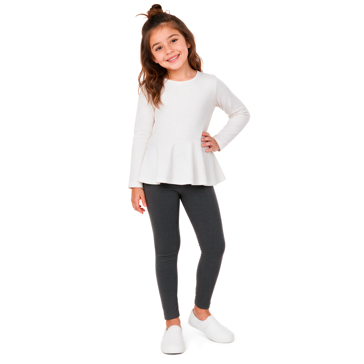 Girls Soft 100% Cotton Solid Colored Leggings | Charcoal