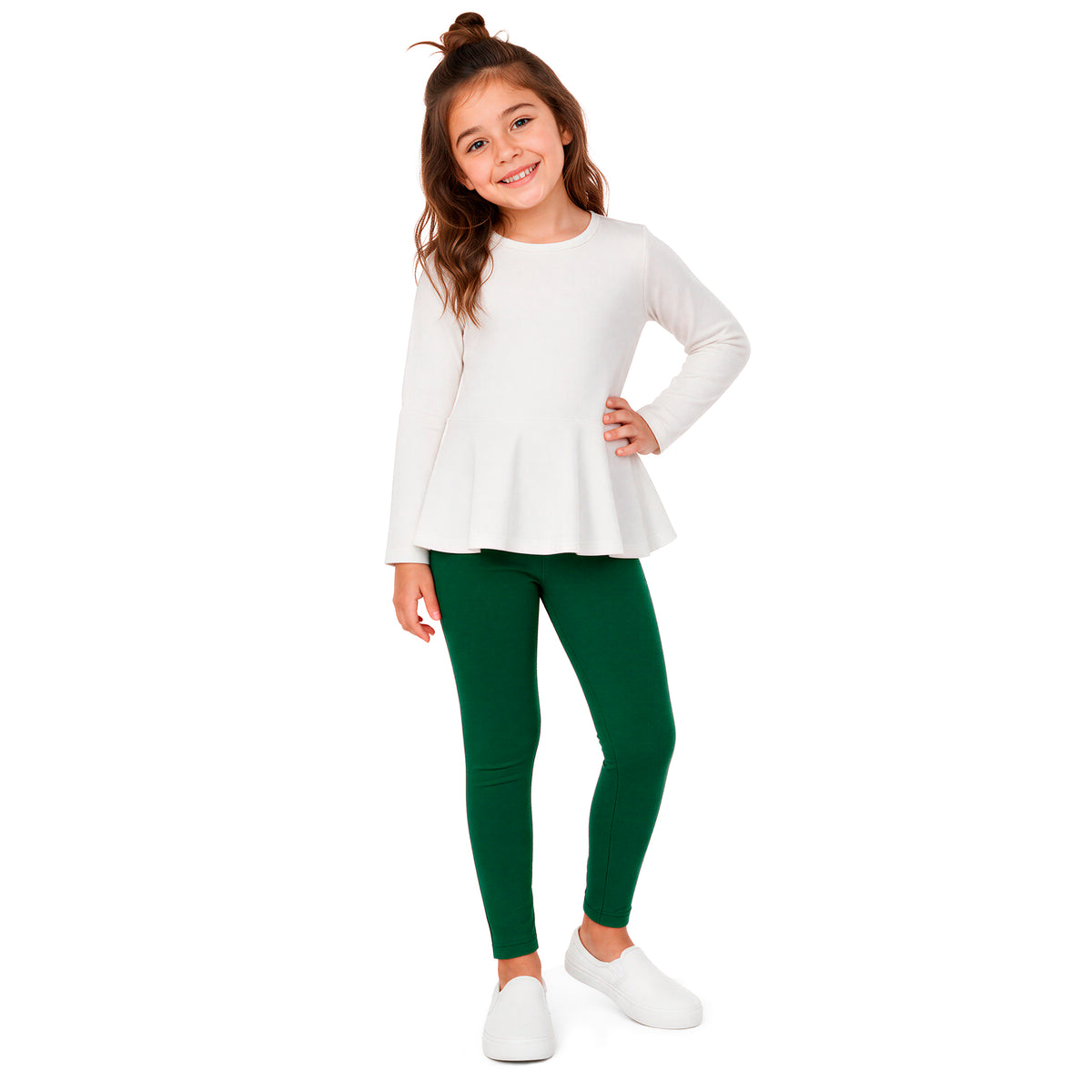 Girls Soft 100% Cotton Solid Colored Leggings | Forest Green