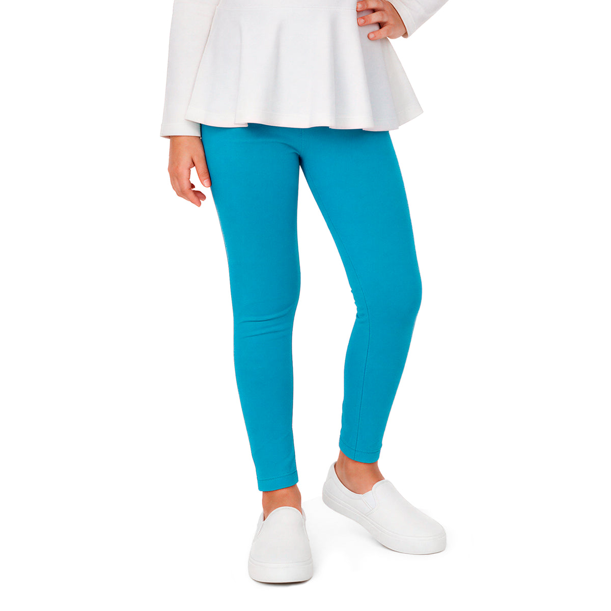 Girls Soft 100% Cotton Solid Colored Leggings | Turquoise