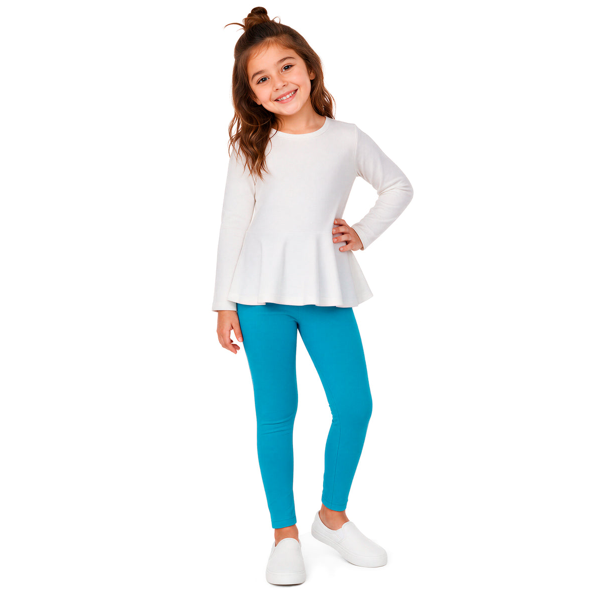 Girls Soft 100% Cotton Solid Colored Leggings | Turquoise