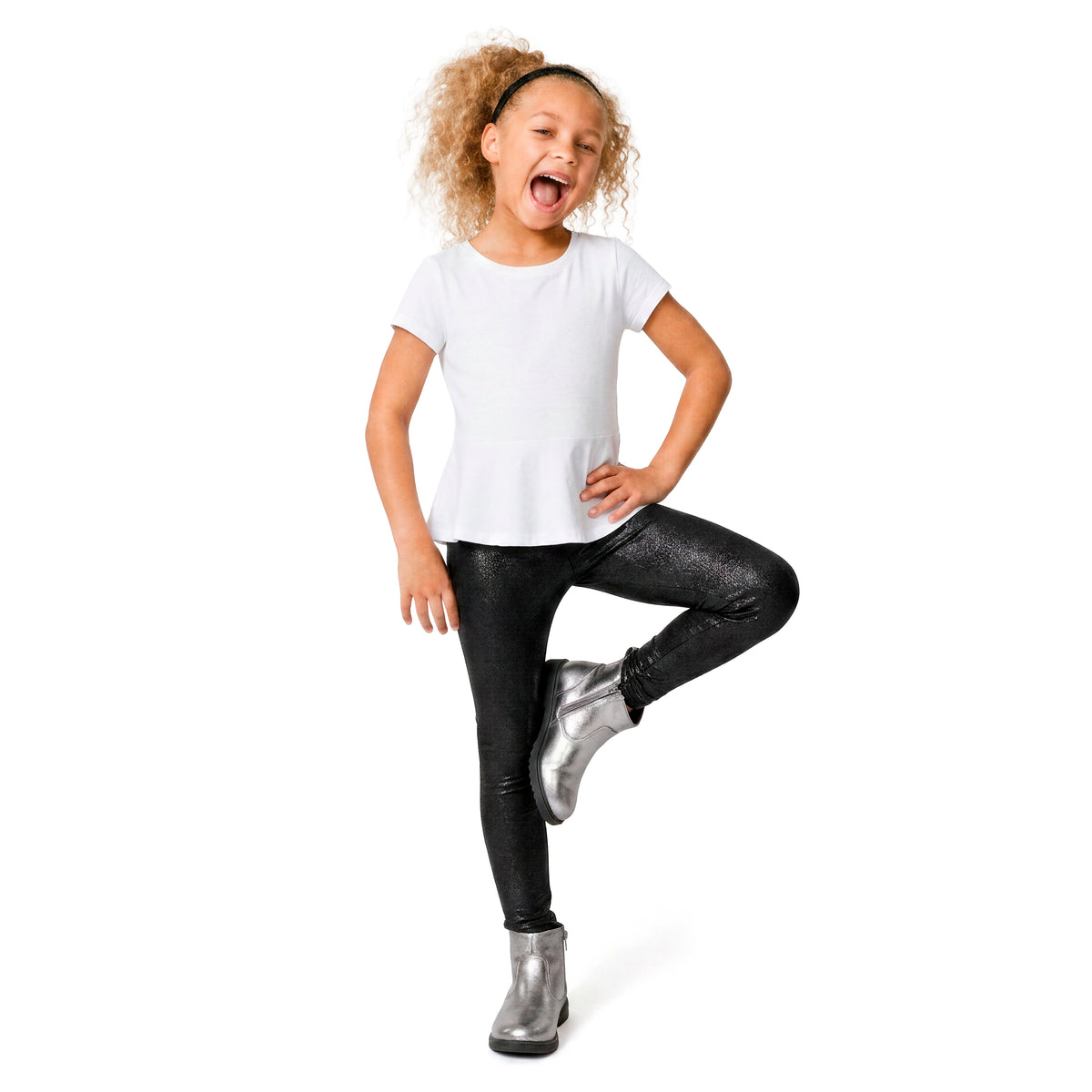 Girls Novelty Stretch Leggings  | Black Sparkly Shimmer