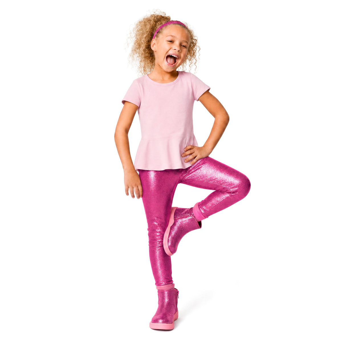 Girls Novelty Stretch Leggings  | Fuchsia Sparkly Shimmer