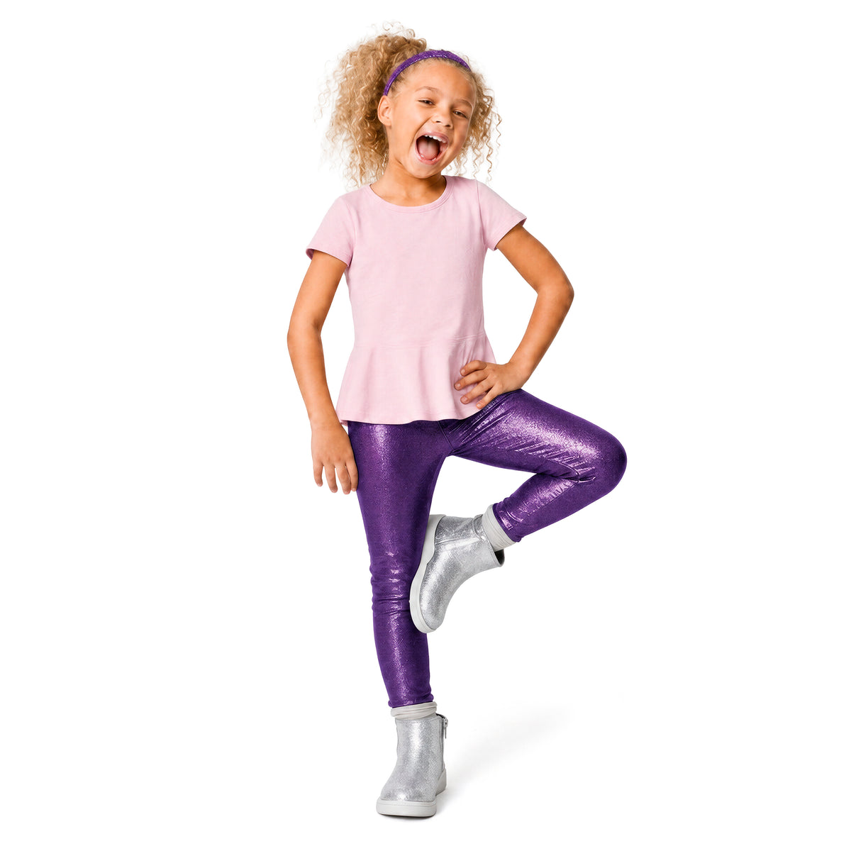 Girls Novelty Stretch Leggings  | Purple Sparkly Shimmer