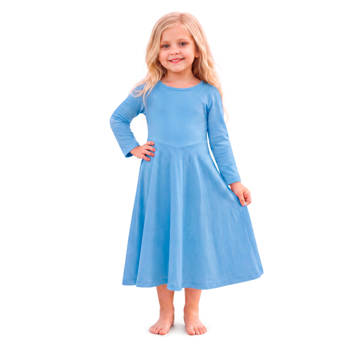 Girls Soft 100% Cotton Princess & Concert Dress | Bright Light Blue