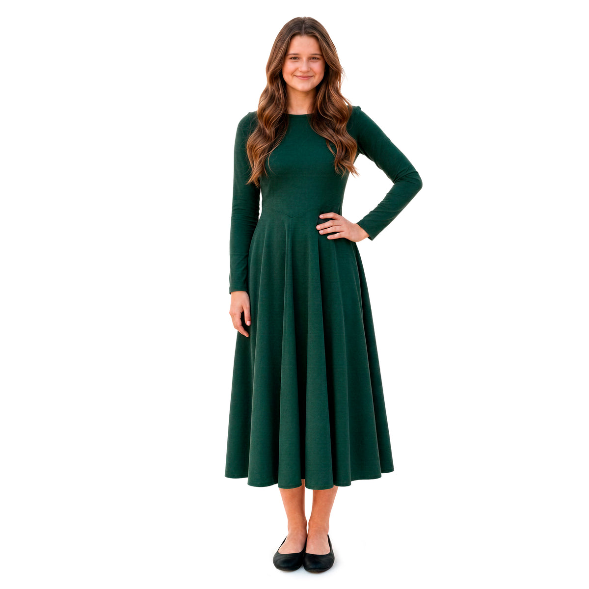 Girls Soft 100% Cotton Princess & Concert Dress | Forest Green