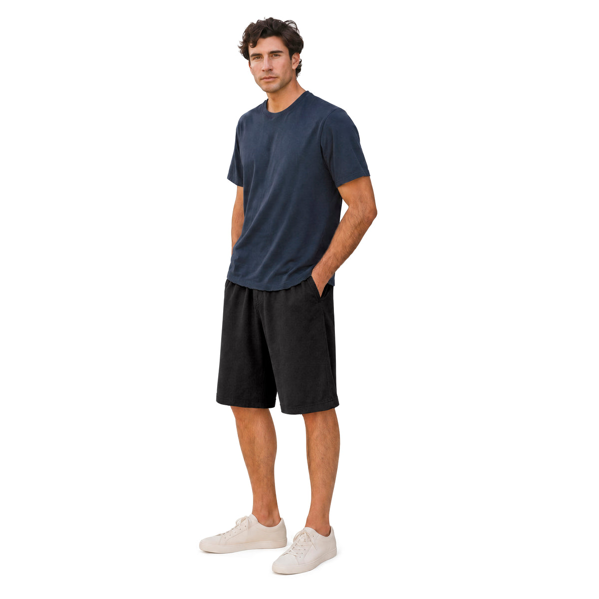 Men's Soft 100% Cotton Athletic Workout Lounge Pocket Shorts, UPF 50+ | Black