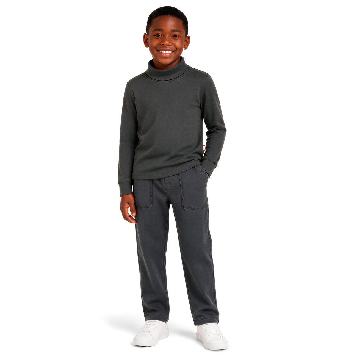 Boys and Girls Soft 100% Cotton Turtleneck  | Charcoal