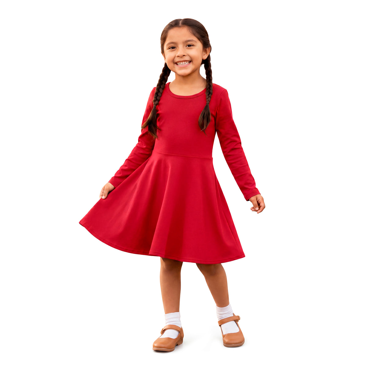 Girls Soft 100% Cotton Jersey Long Sleeve Twirly Dress | Candy Apple