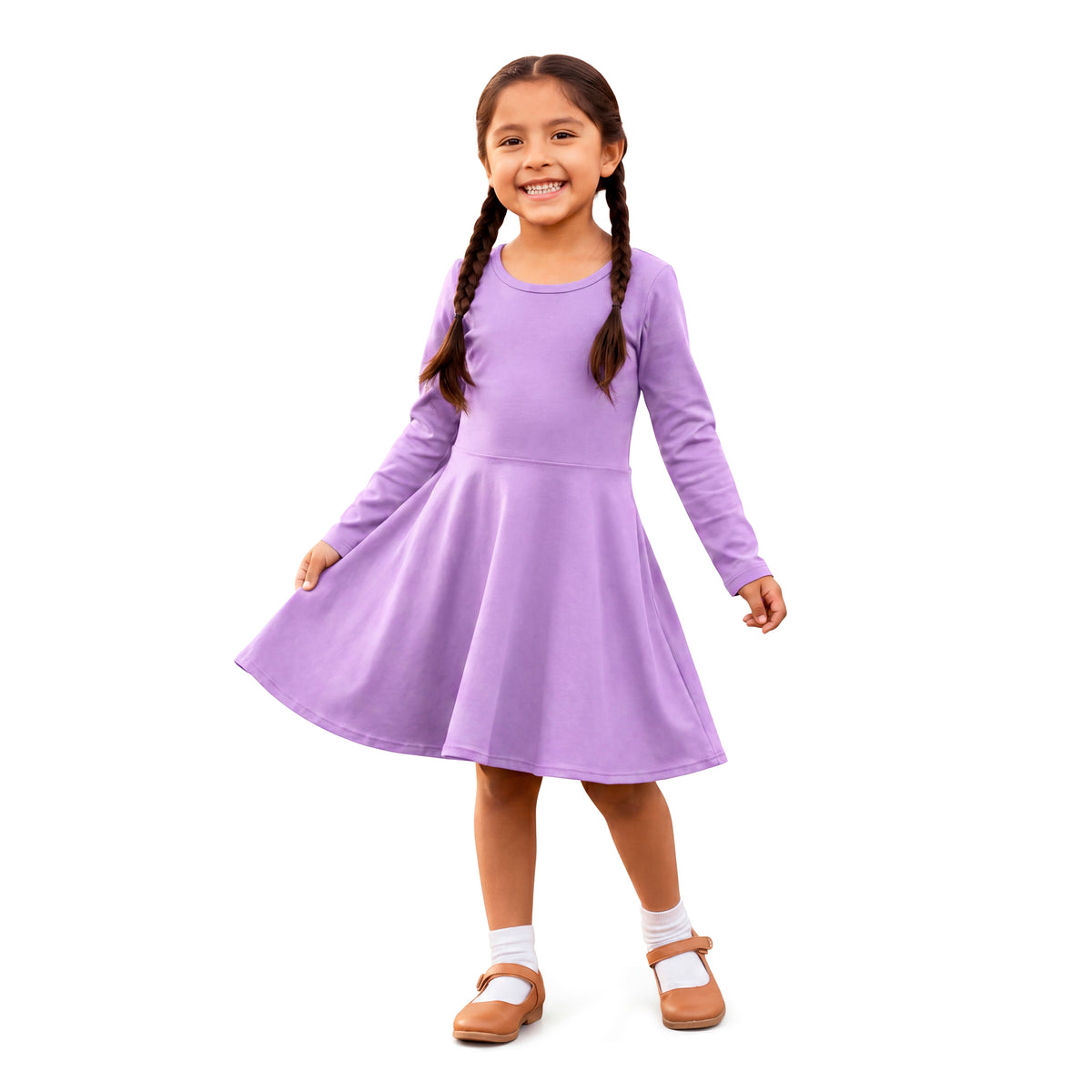 Girls Soft 100% Cotton Jersey Long Sleeve Twirly Dress | Deep Purple