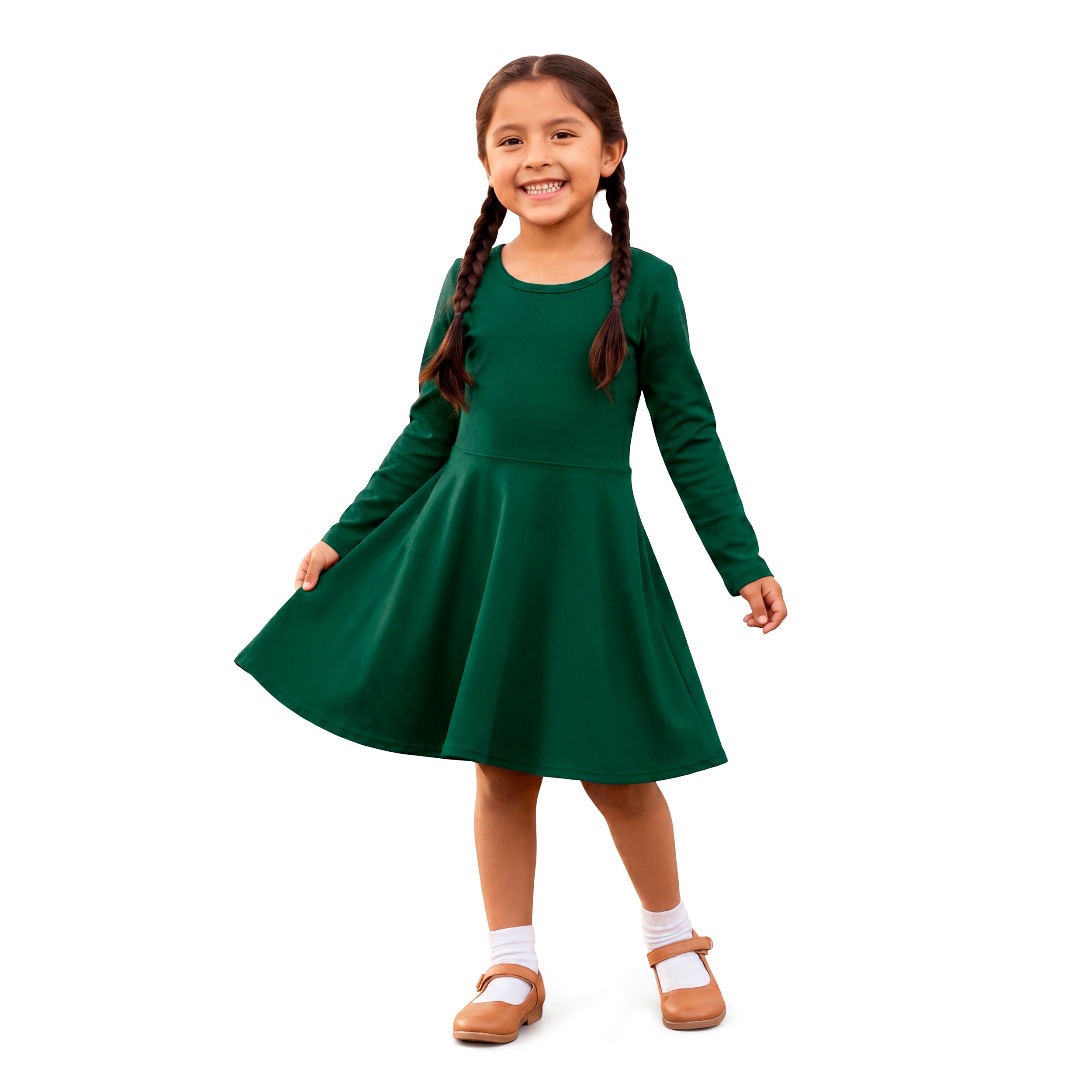 cotton jersey dresses Girls Soft Long Sleeve Twirly Dress | Forest Green Taille:L BACKLESS-LOOK Mother Of Bride Engagement A1N41I NADELA Color