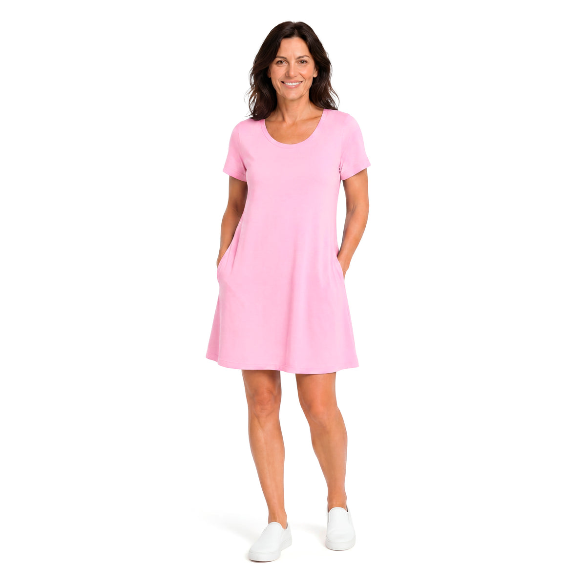 Women's Soft Supima 100% Cotton Easy Cover-Up T-Shirt Pocket Dress | Bright Light Pink
