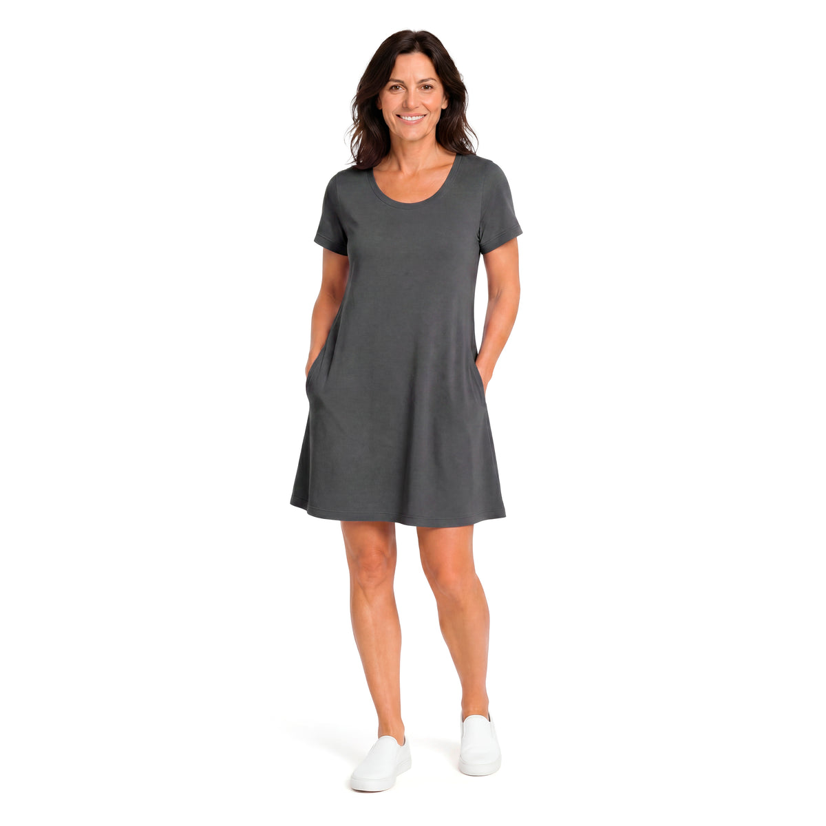 Women's Soft Supima 100% Cotton Easy Cover-Up T-Shirt Pocket Dress | Charcoal
