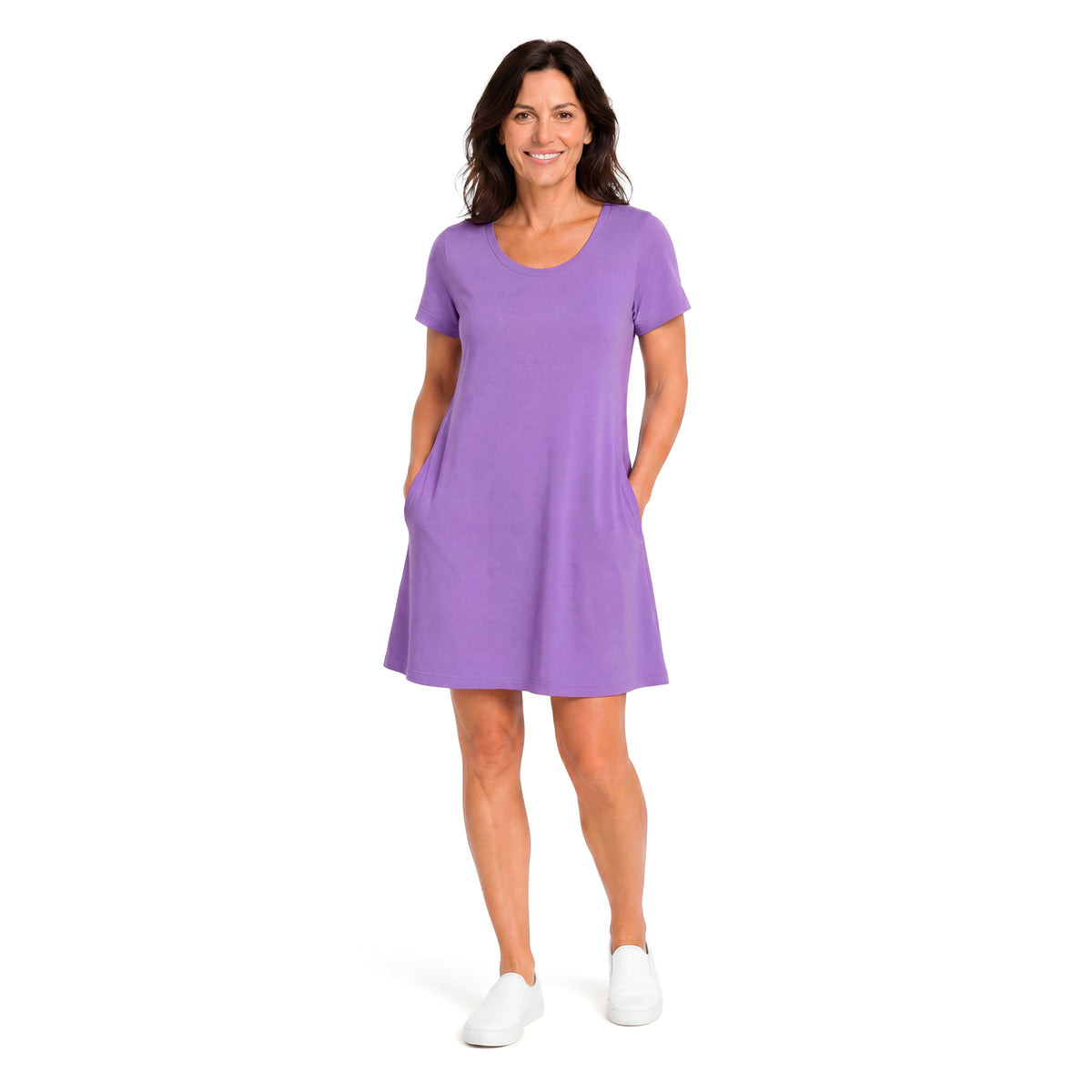 Women's Soft Supima 100% Cotton Easy Cover-Up T-Shirt Pocket Dress | Deep Purple