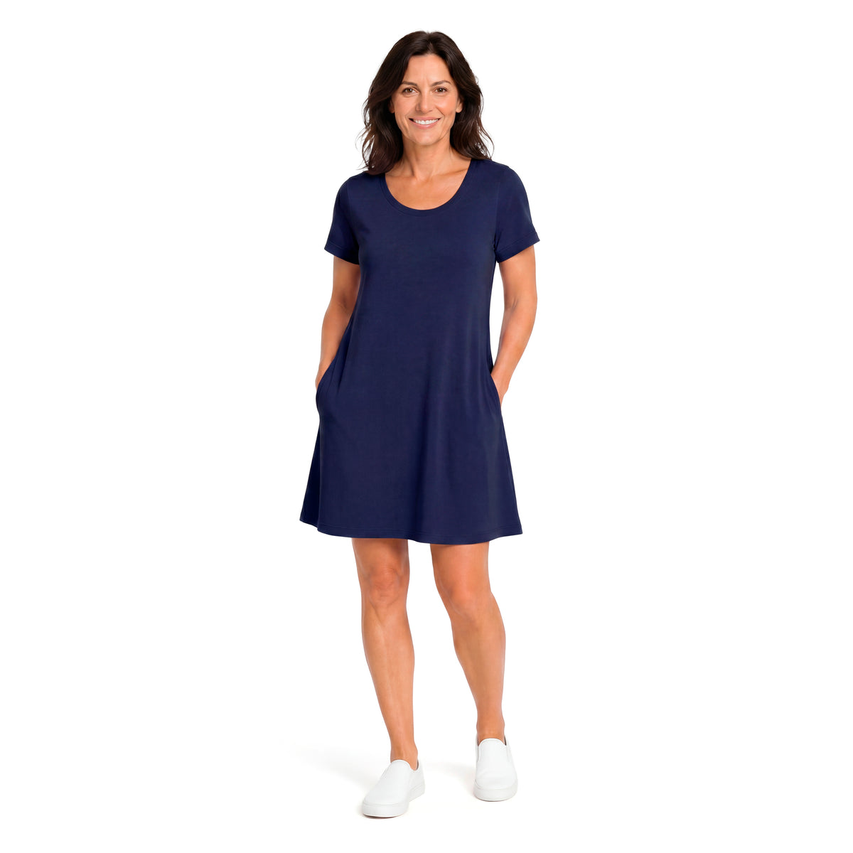 Women's Soft Supima 100% Cotton Easy Cover-Up T-Shirt Pocket Dress | Navy