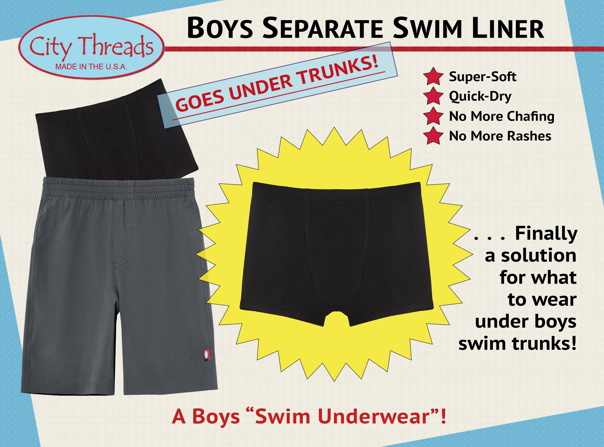 Boys Separate Quick-Dry Swim Liner for Under Boys Trunks