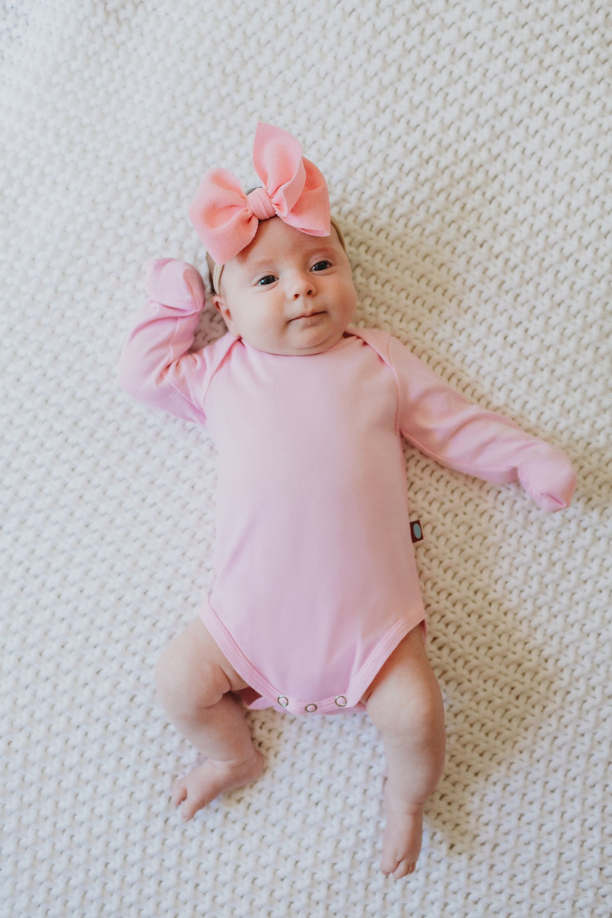 Super-Soft Organic Cotton Baby Rib Long Sleeve Snap Onesie| Bright Light Pink