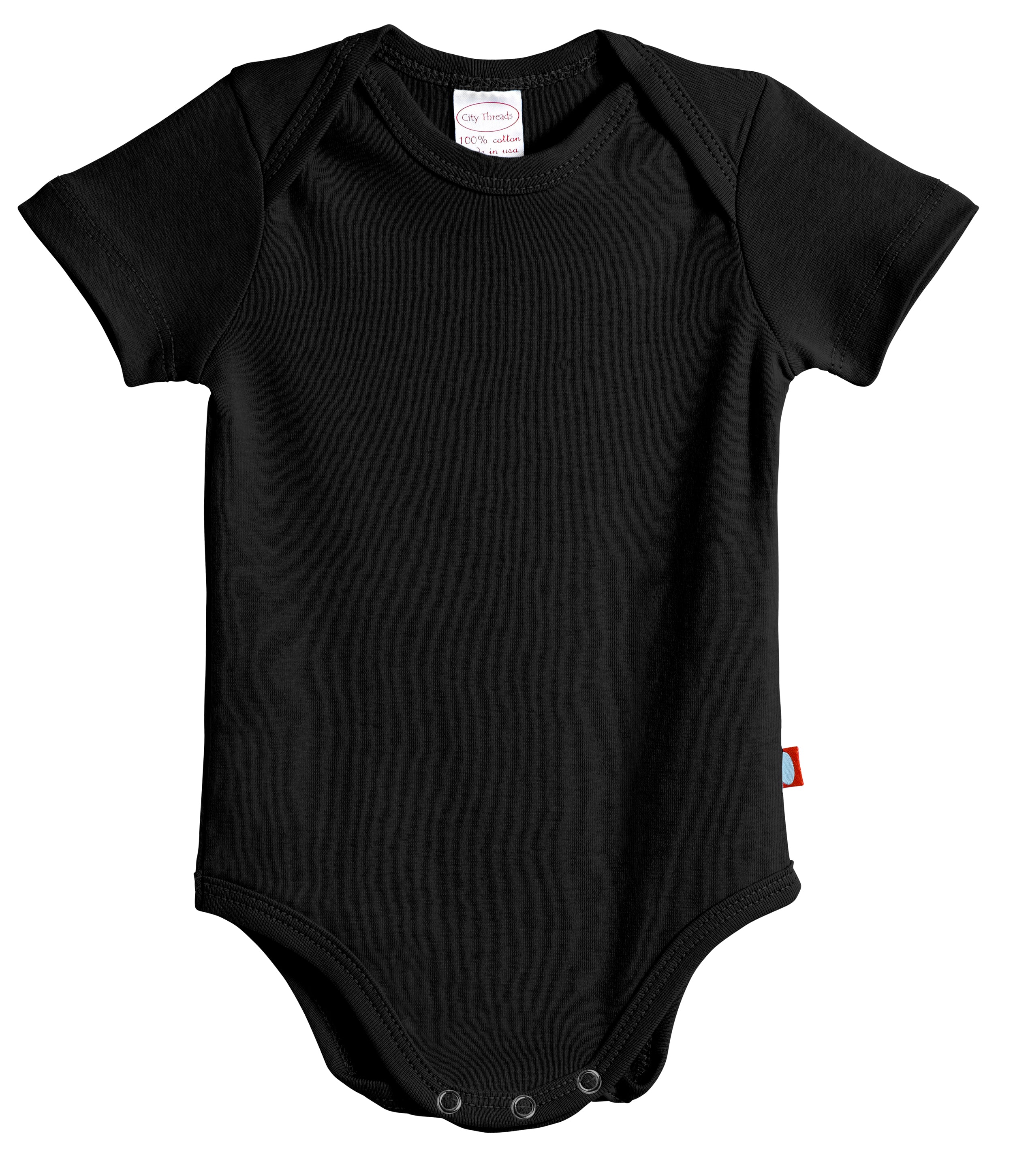 Super Soft Organic Cotton Baby Rib Short Sleeve Snap Onesie Black City Threads USA